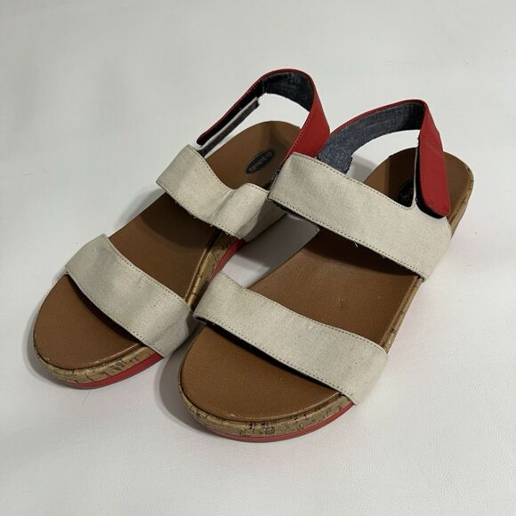 DR. SCHOLLS Sandals Beige Tan Strappy Platform Hook & Loop Sample Women's Sz 8 - Picture 3 of 7